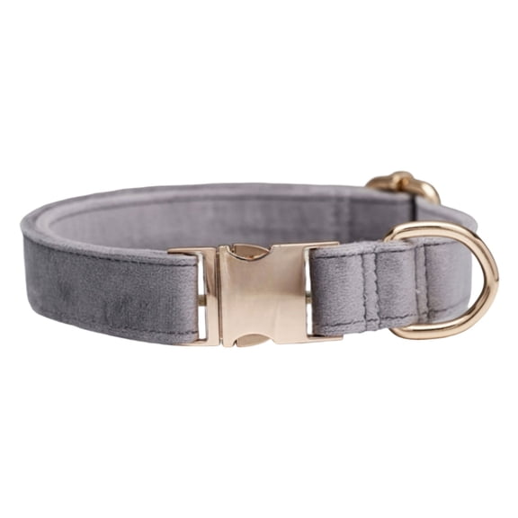 Velvet Collar with Customizable Gold Buckle for Dogs, Grey 40x2cm, Soft Plush Collar with Quick-Release Buckle, Luxurious and Comfortable for All-Day Wear for Small Dogs
