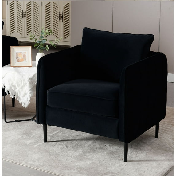 Velvet Comfy Single Sofa Chair in Mid-Century Modern Armchair with 1 Pillow and Metal Legs for Living Room Office