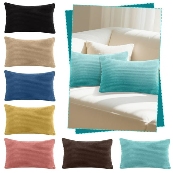 Velvet Corduroy Striped Decorative Throw Pillow Covers Set of 2, 12x20 Inches Rectangle Couch Pillowcases with Hidden Zipper, Black