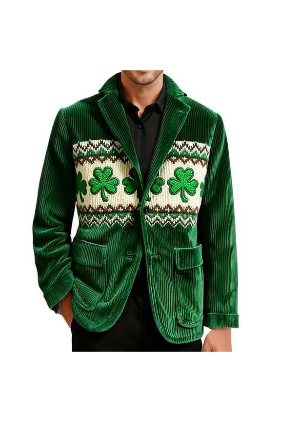 Velvet Corduroy With Print For St. Patrick's Day Fashionable Slim Fit Jacket For