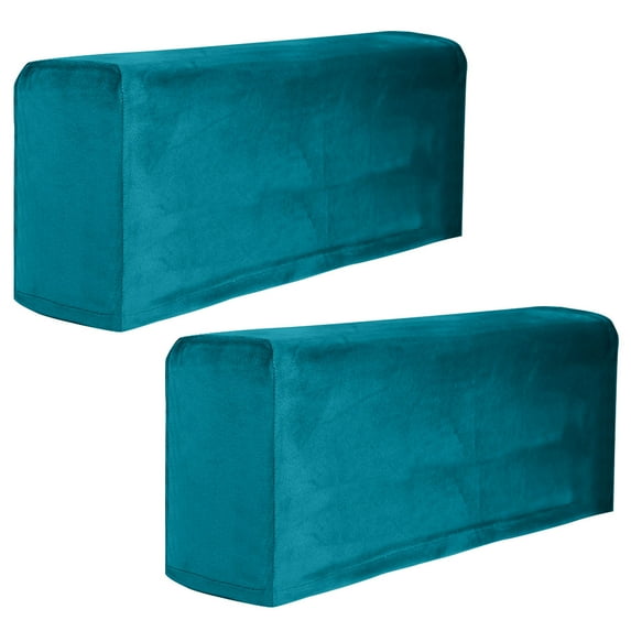 Velvet Couch Arm Cover, Stretch Armrest Covers Washable Armchair Slipcover for Recliner Sofa Soft Furniture Protector for Living Room-Blue-green-2 pcs