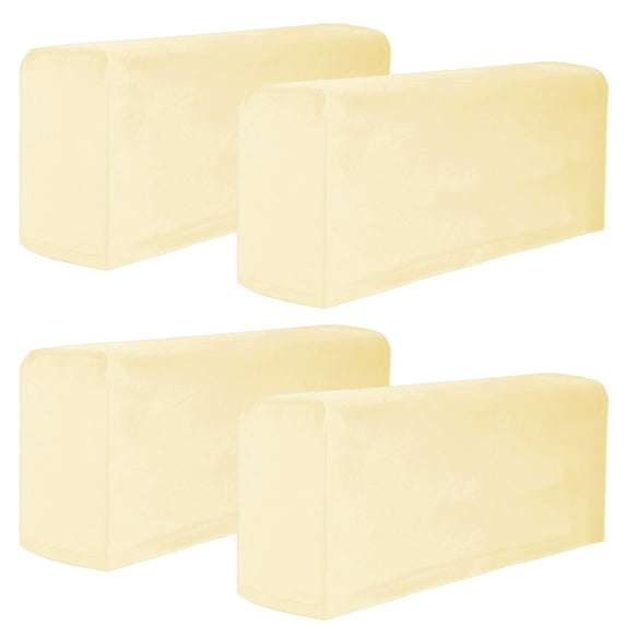 Velvet Couch Arm Cover, Stretch Armrest Covers Washable Armchair Slipcover for Recliner Sofa Soft Furniture Protector for Living Room-Beige-4 pcs