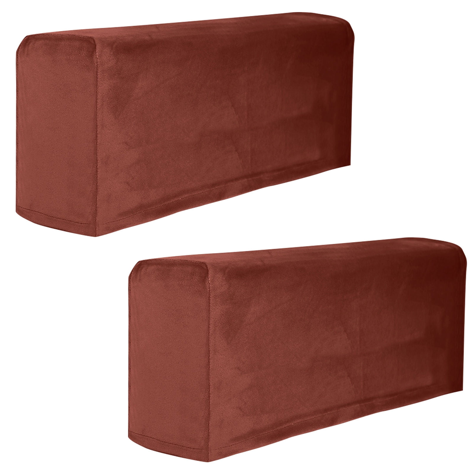 Velvet Couch Arm Cover, Stretch Armrest Covers Washable Armchair Slipcover for Recliner Sofa Soft Furniture Protector for Living Room-brown-2 pcs