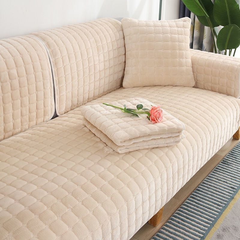 Velvet Couch Cover, Washable Sectional Sofa Cover, Anti Slip Sofa Slipcover for 3 Cushion Couch Sofa L Shaped Armrest Backrest, Furniture Protector Covers for Pets Kids