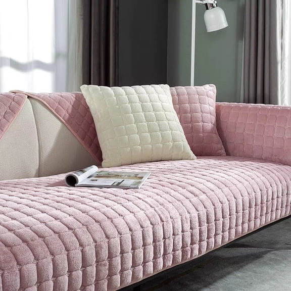 Velvet Couch Cover, Washable Sectional Sofa Cover, Anti Slip Sofa Slipcover for 3 Cushion Couch Sofa L Shaped Armrest Backrest, Furniture Protector Covers for Pets Kids