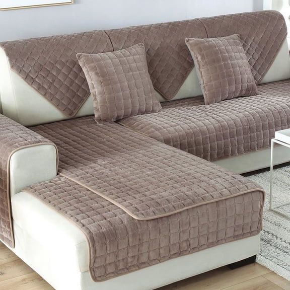 Velvet Couch Cover, Washable Sectional Sofa Cover, Anti Slip Sofa Slipcover for 3 Cushion Couch Sofa L Shaped Armrest Backrest, Furniture Protector Covers for Pets Kids