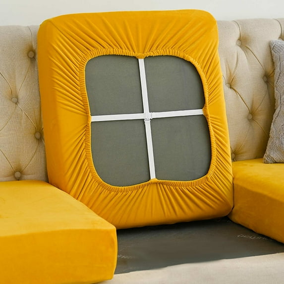 Velvet Couch Cushion Covers, Soft Cushion Slipcover Stretch Sofa Slipcover with Elastic Bands Non Slip Separate Sofa Seat Cushion Covers - Gold