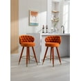 thumbnail image 1 of Velvet Counter Height Bar Stools Set of 2, Swivel Counter Height Bar Stools with Solid Wood Legs and Button Tufted Back, 360 Degree Bar Chairs for Kitchen Island Cafe Pub Dining Room, Orange, 1 of 9