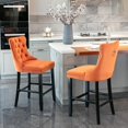thumbnail image 1 of Velvet Counter Height Chairs Set of 2, 27'' Modern Button Tufted Bar Stools with Back and Footrest, Velvet Upholstered Bar Chair with Nail Head Trim and Pull Ring for Kitchen, Home Bar, Orange, 1 of 7