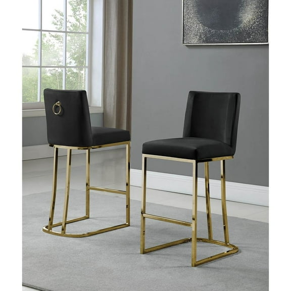Velvet Counter Height Chairs in Black Velvet and Gold Chrome (Set of 2)