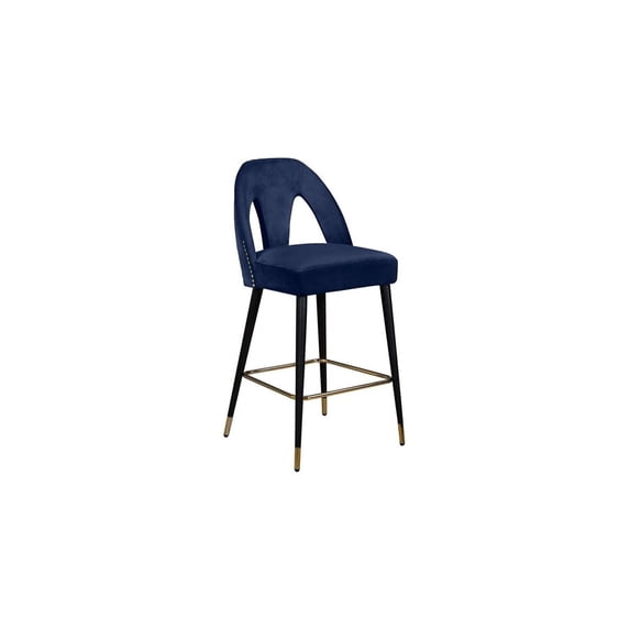 Velvet Counter Height Stool - Gold Nailhead Accent & Black Metal Legs - 22" Wide