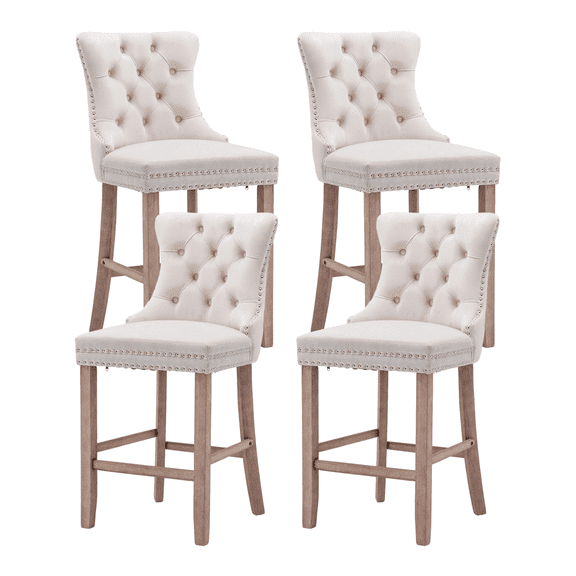 Velvet Counter Height Upholstered Barstools, Bar Stools Seat Height 27", Counter Height Armless Bar Chairs Button Tufted with Solid Wood Legs for Kitchen Island Bar Area (Set of 4)