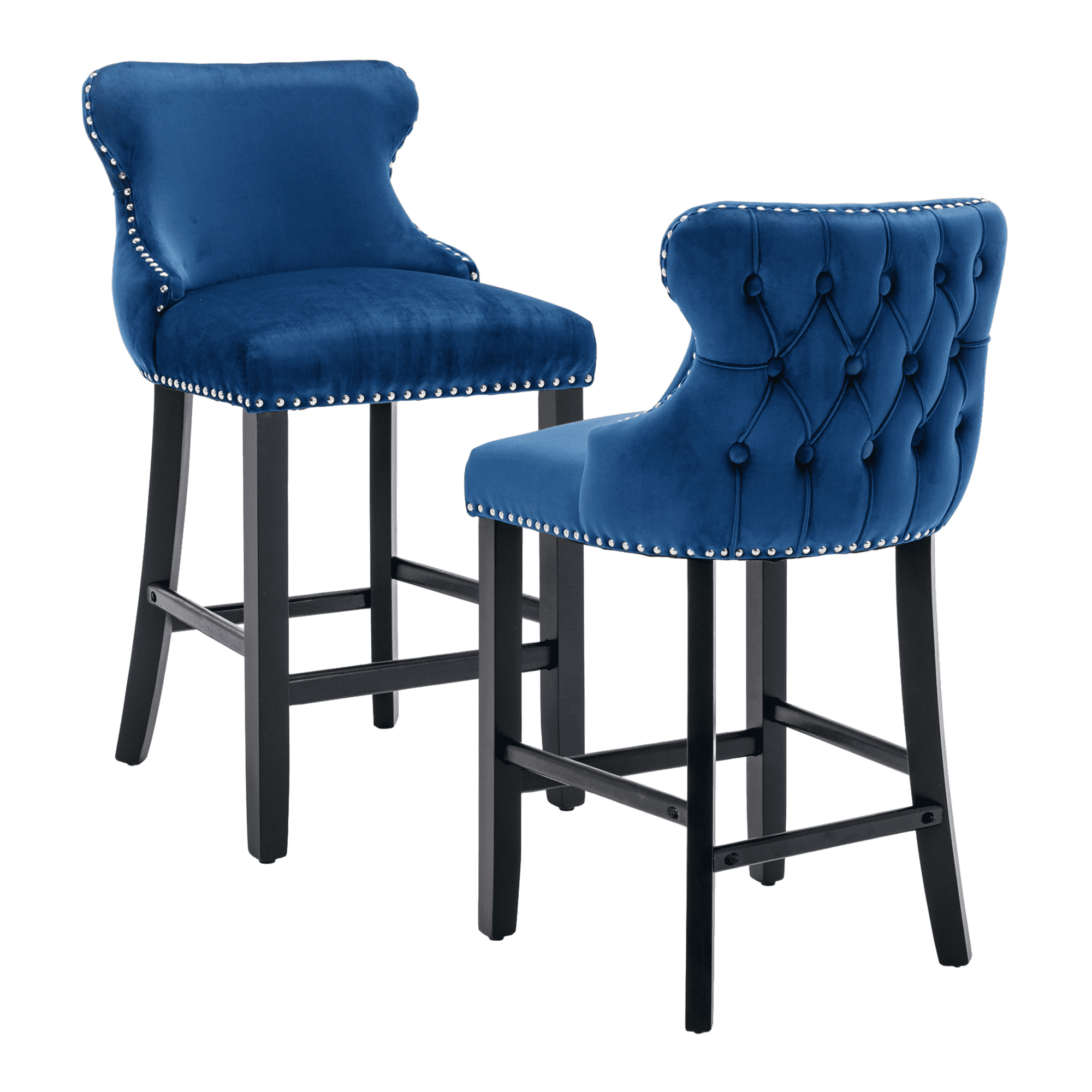Velvet Counter Height Upholstered Barstools, Bar Stools Seat Height 27", Counter Height Armless Bar Chairs Button Tufted with Solid Wood Legs and Footrest for Kitchen Island Bar Area (Set of 2)