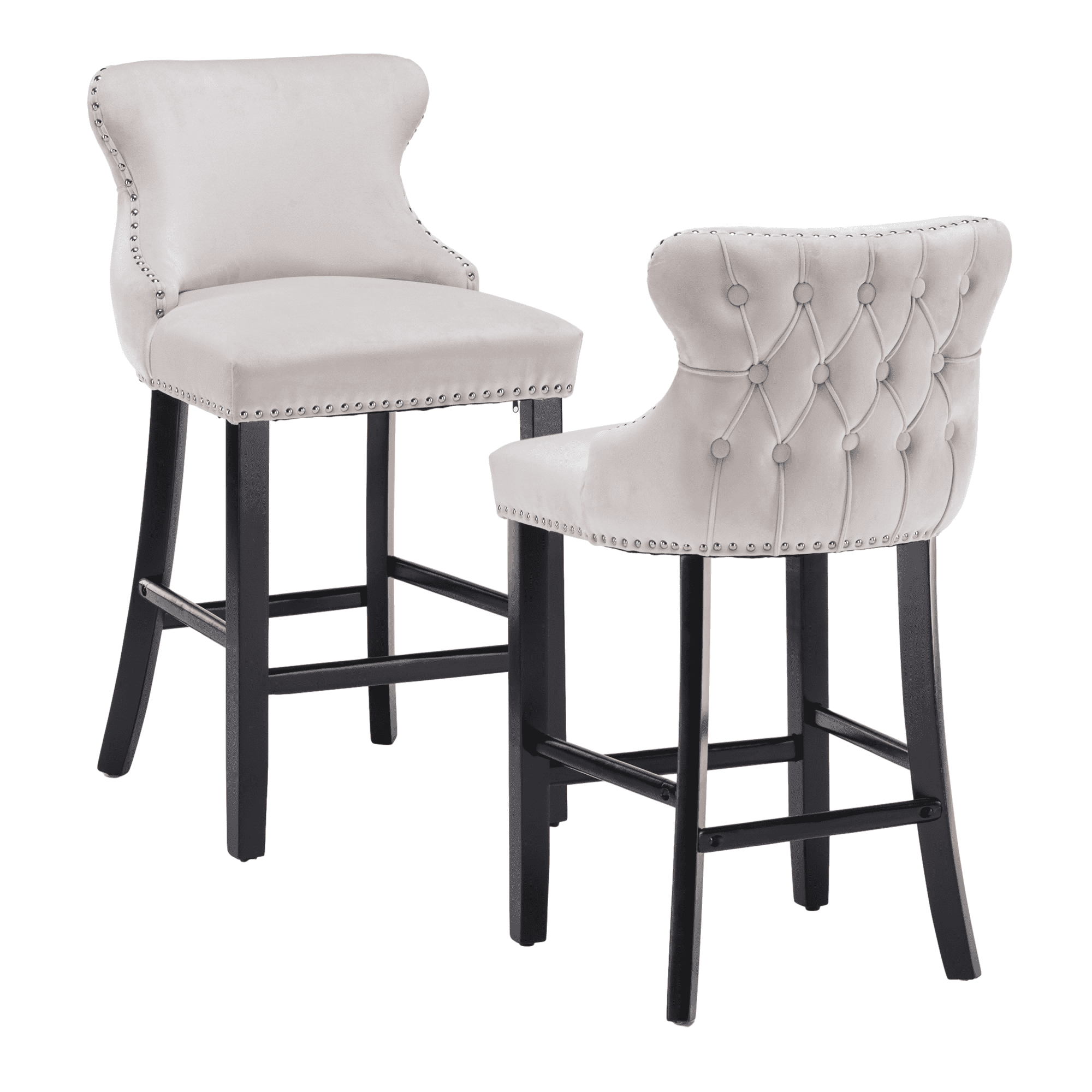 Velvet Counter Height Upholstered Barstools, Bar Stools Seat Height 27", Counter Height Armless Bar Chairs Button Tufted with Solid Wood Legs and Footrest for Kitchen Island Bar Area (Set of 2)