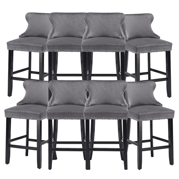 Velvet Counter Height Upholstered Barstools, Bar Stools Seat Height 27", Counter Height Armless Bar Chairs Button Tufted with Solid Wood Legs and Footrest for Kitchen Island Bar Area (Set of 8)