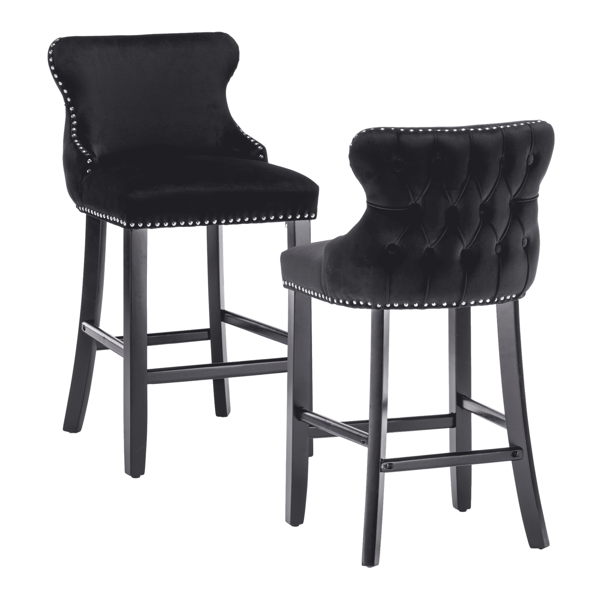 Velvet Counter Height Upholstered Barstools, Bar Stools Seat Height 27", Counter Height Armless Bar Chairs Button Tufted with Solid Wood Legs and Footrest for Kitchen Island Bar Area (Set of 2)