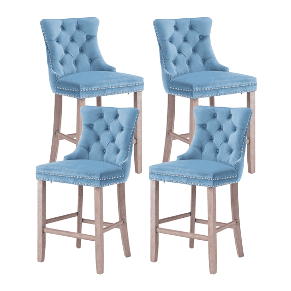 Velvet Counter Height Upholstered Barstools, Bar Stools Seat Height 27", Counter Height Armless Bar Chairs Button Tufted with Solid Wood Legs for Kitchen Island Bar Area (Set of 4)