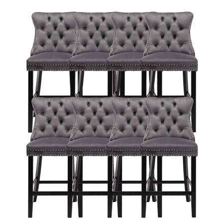 Velvet Counter Height Upholstered Barstools, Bar Stools Seat Height 27", Counter Height Armless Bar Chairs Button Tufted with Solid Wood Legs for Kitchen Island Bar Area (Set of 8)