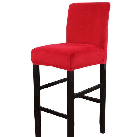 Velvet Counter Stool Pub Chair Covers,Stretch Soft Height Bar Stool Slipcovers Removable Washable Anti-Dust Chair Protectors for Kitchen Cafe Barstool-6 Pcs-Red wine
