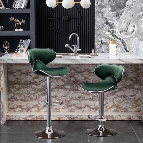 Velvet - Covered Seat - Easy Height Adjustment & 360 Swivel - Indoor Bar Setting - Sturdy Seats for Guests