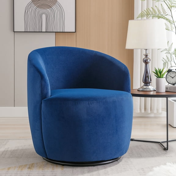 Velvet - Covered Swivel Chair / Blue Barrel Shape for Style