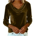 thumbnail image 1 of Velvet Cowl Neck Tops for Women Long Sleeve Dressy Casual Blouses Elegant Christmas Party Holiday Outfits (M, Green 01), 1 of 7