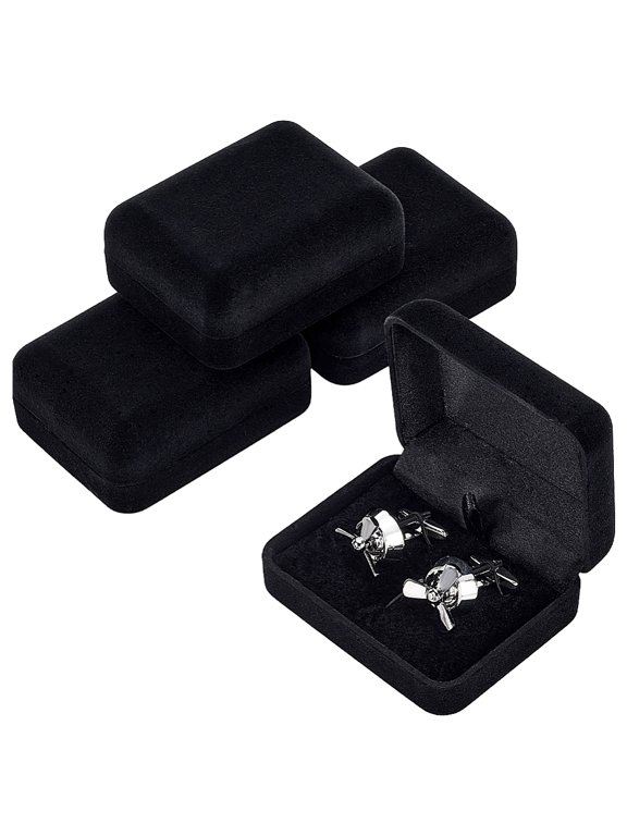 Velvet Cufflink Gift Storage Boxes Rectangle Black 7.6x6.1x3.1cm