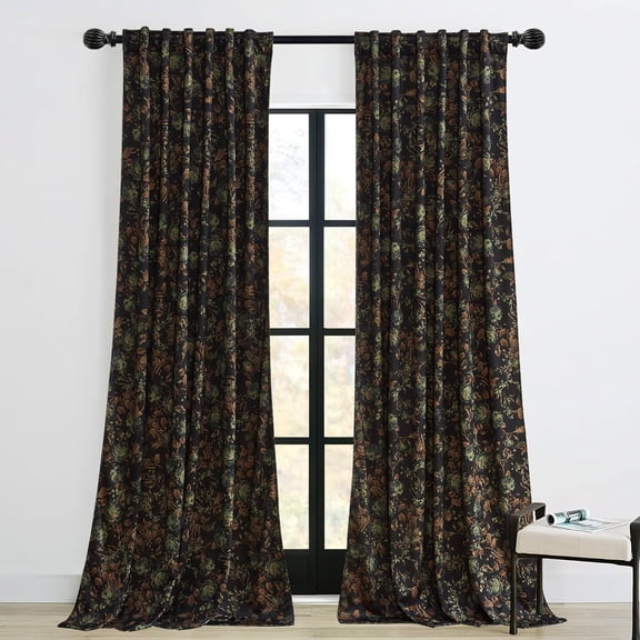 Velvet Curtains 108 inches Long for Living Room, Black Thermal Insulated Curtains with Retro Floral Design for Dining Room Sliding Door Theater, 52 x 108-inch, 2 Panels
