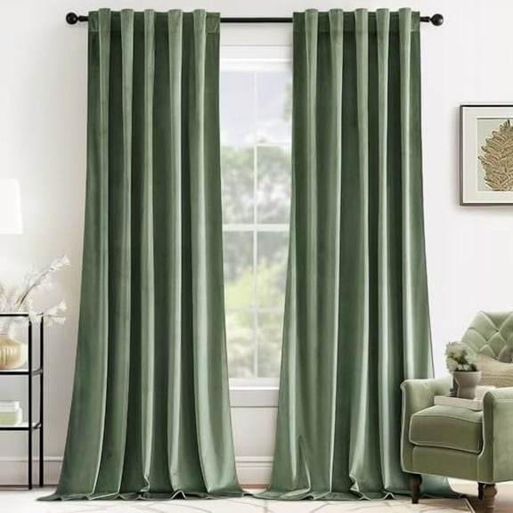 Velvet Curtains 72 inches - Luxury Blackout Curtains for Bedroom Living Room Thermal Insulated Super Soft Window Drapes Rod Pocket & Back Tab, Sage Green, W52 x L72 inches, 2 Panels