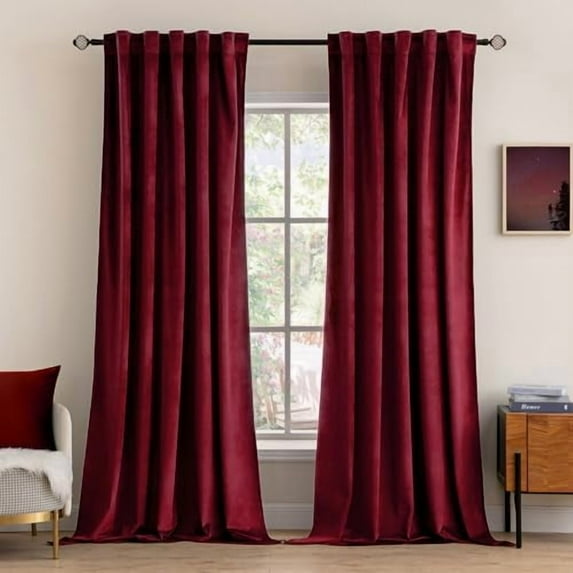 Velvet Curtains 84 inches 2 Panels - Luxury Blackout Curtains for Bedroom Living Room Thermal Insulated Super Soft Christmas Window Drapes Rod Pocket & Back Tab, Burgundy Red, W52 x L84 inches