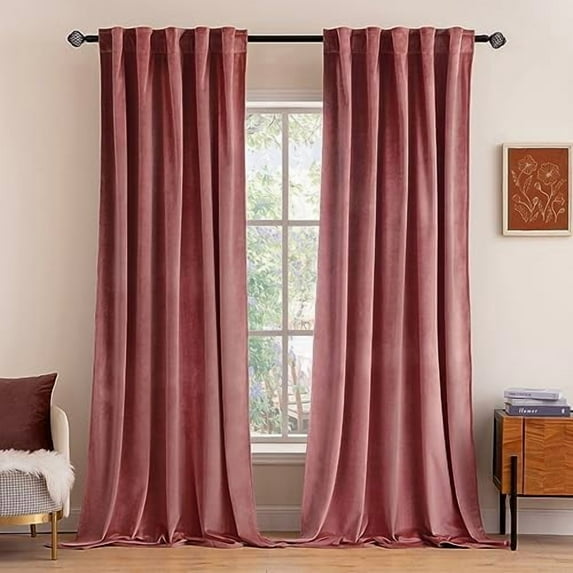 Velvet Curtains 90 inches 2 Panels - Luxury Blackout Curtains for Bedroom Living Room Thermal Insulated Super Soft Window Drapes Rod Pocket & Back Tab, Dusty Rose Pink, W52 x L90 inch