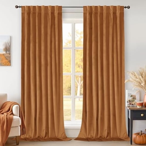 Velvet Curtains 90 inches Long - Burnt Orange Blackout Velvet Curtains for Bedroom Living Room Thermal Insulated Room Darkening Fall Decor Drapes Rod Pocket and Back Tab, 2 Panels, 52 x 90 Inch