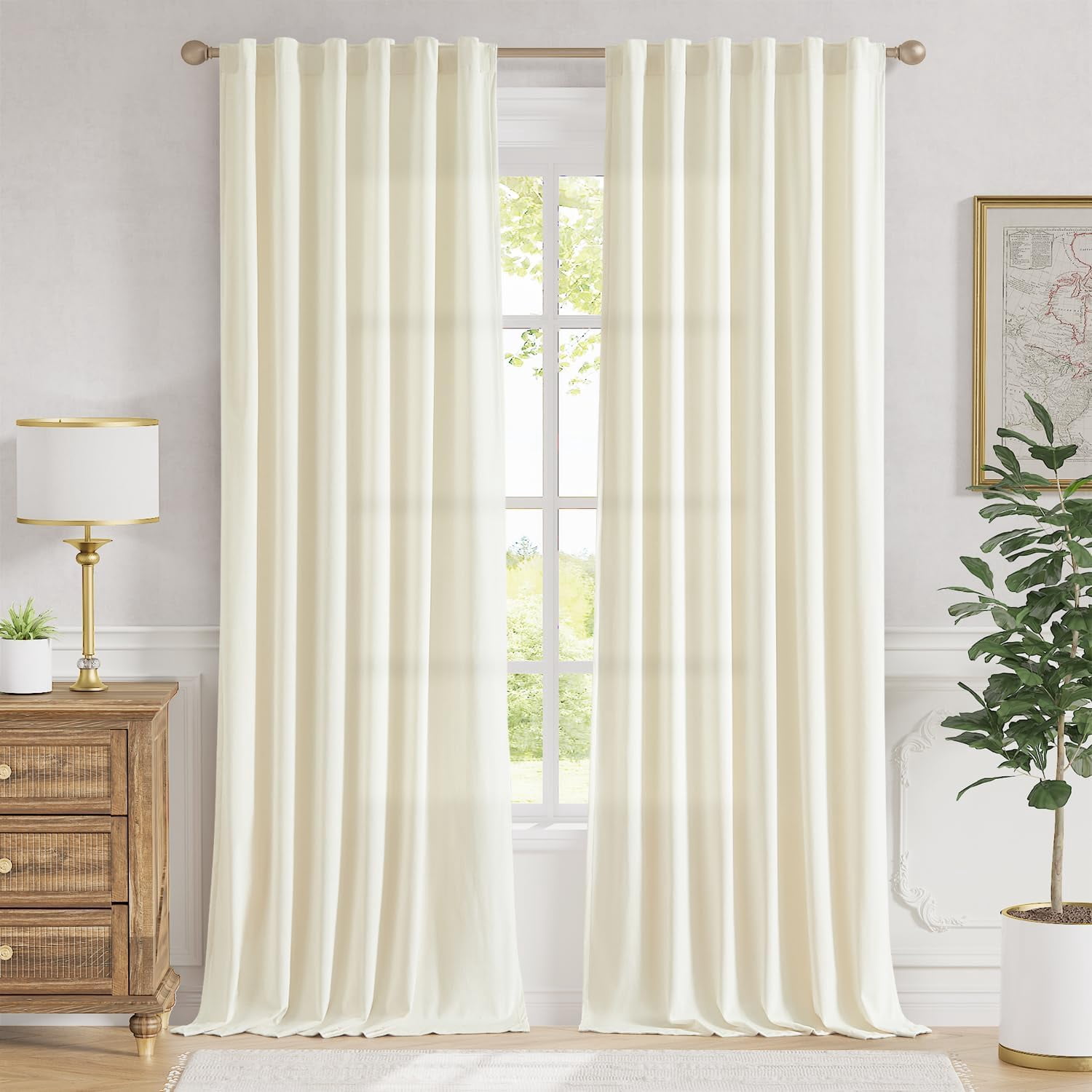 Velvet Curtains 96 Inch Length Ivory Light Filtering Curtains for ...