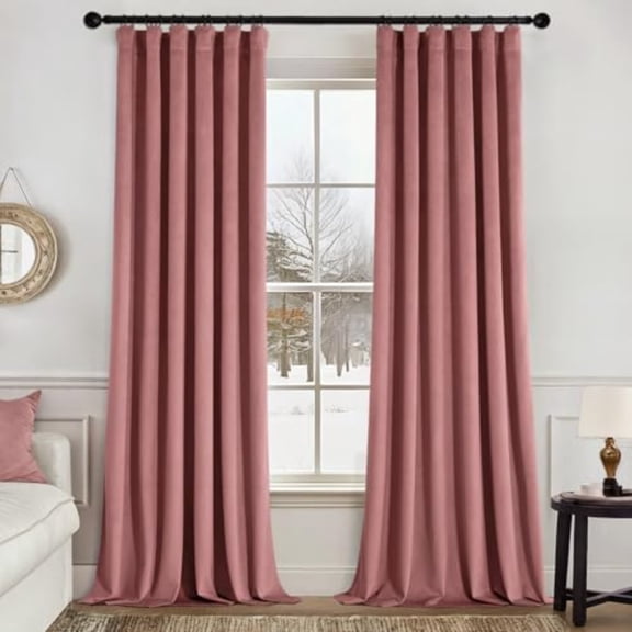 Velvet Curtains 96 Inch Long 2 Panels Set for Bedroom Pinch Pleat Back Tab Thermal Insulated Pink Living Room Darkening Drapes Pleated Blackout Floor to Ceiling Curtains with Hooks Dusty Rose