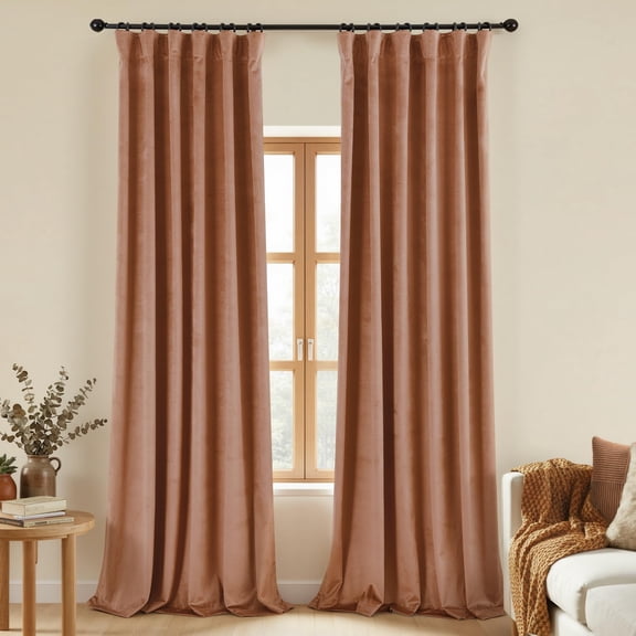 Velvet Curtains 96 Inch Long for Living Room, 8FT Elegant High Ceiling Track System Pleated Curtain Drapes with Hooks for Large Window
