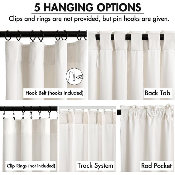 Velvet Curtains 96 Inches Long 2 Panels Set for Living Room Bedroom Cream Pinch Pleat Back Tab Thermal Insulated Light Blocking Drapes Pleated Blackout Floor to Ceiling Curtains with Hook Ivory