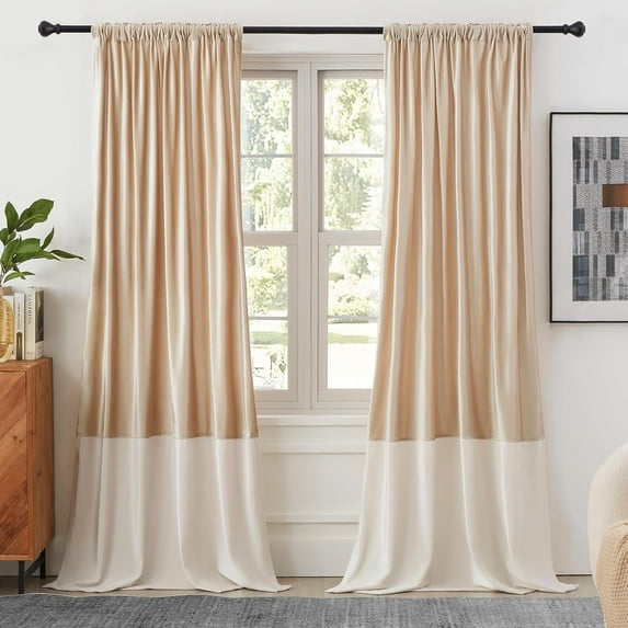 Velvet Curtains 96 inches Long for Living Room Champagne Ivory,2 Panels Blackout Curtains Modern Color Block Back Tab Rod Pocket Soundproof Drapes for Bedroom Window Decor