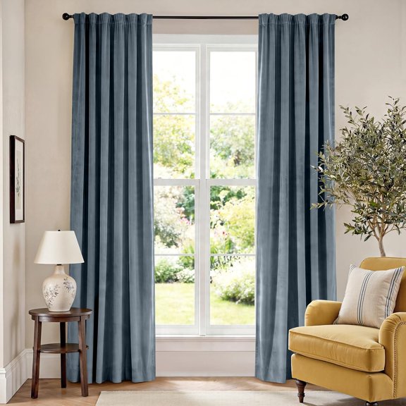 Velvet Curtains Rod Pocket Blackout Dark Slate 52 Inch W x 84 Inch L 2 Panels