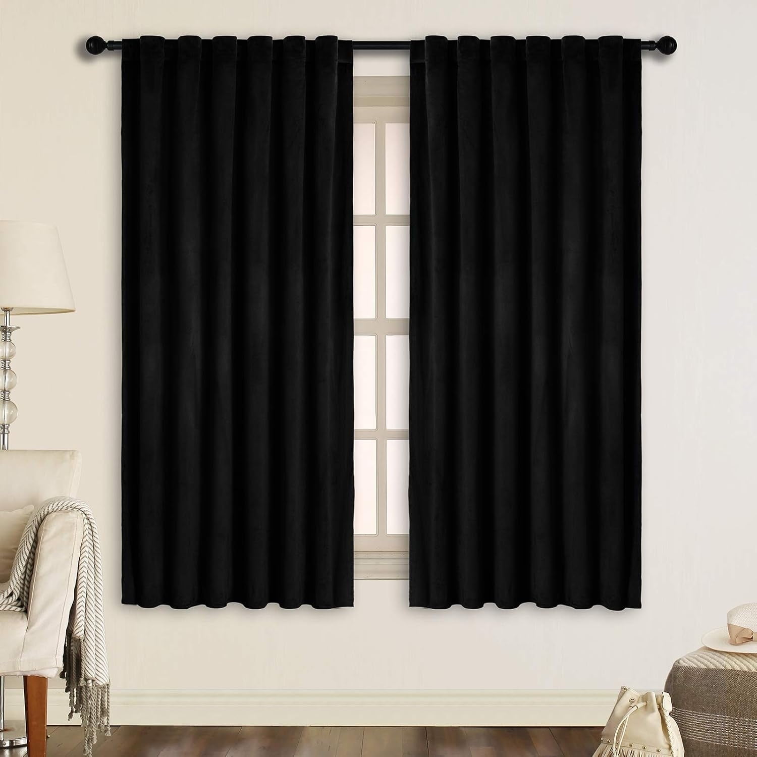 Velvet Curtains with Back Tab and Rod Pocket Soft Privacy Light Filtering Velvet Drapes for Bedroom and Living Room, Set of 2 Panels