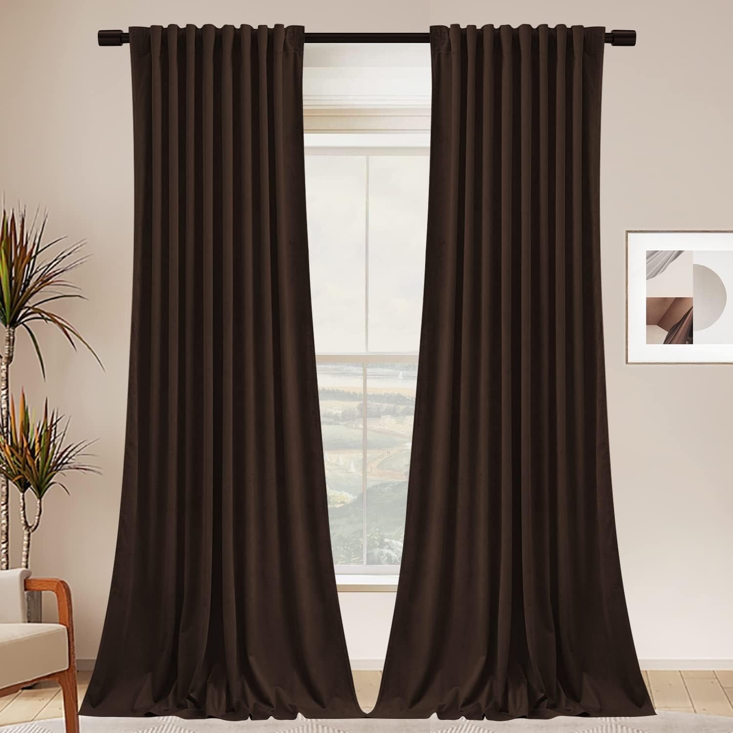 Velvet Curtains with Back Tab and Rod Pocket Soft Privacy Light Filtering Velvet Drapes for Bedroom and Living Room, Set of 2 Panels
