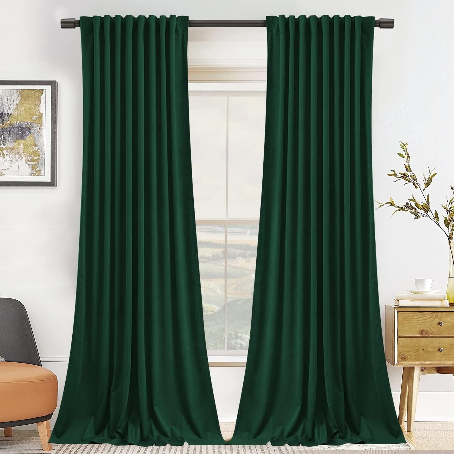 Velvet Curtains with Back Tab and Rod Pocket Soft Privacy Light Filtering Velvet Drapes for Bedroom and Living Room, Set of 2 Panels