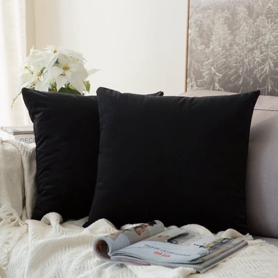 Velvet Cushion Covers Decorative Sofa Pillow Super Smooth Soft Comfortable Decoration Home Living Room Bedroom for Sofa 60x60CM Black