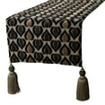 thumbnail image 1 of Velvet Decorative Table Runner, Luxury Textured Fabric with Bead Embroidery and Tassels 14 inch wide x 90 inch long Wedding Decor Elegant Modern Designer Table - Peacock Art Deco, 1 of 3
