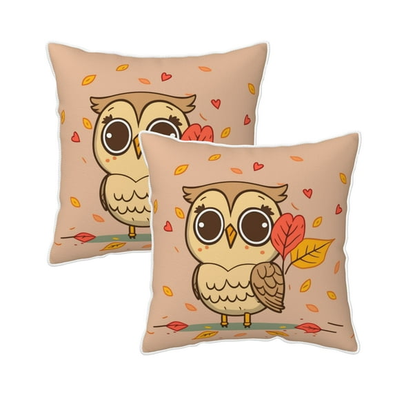 Velvet Decorative Throw Pillow Covers Set of 2, Soft Square Cushion Cover with Invisible Zipper Cartoon Graffiti Owl Printing, 20"x20"