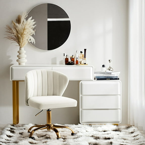 Swivel Vanity Chair with Gold Legs for Home Office, Adjustable Height Rolling Desk Chair for Vanity