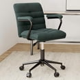 thumbnail image 1 of Velvet Desk Chair with Arms, Adjustable Height Home Office Chair, Mid-Back Upholstered Vanity Chair with 360° Swivel and Wheels for Living Room or Study, Dark Green, 1 of 10