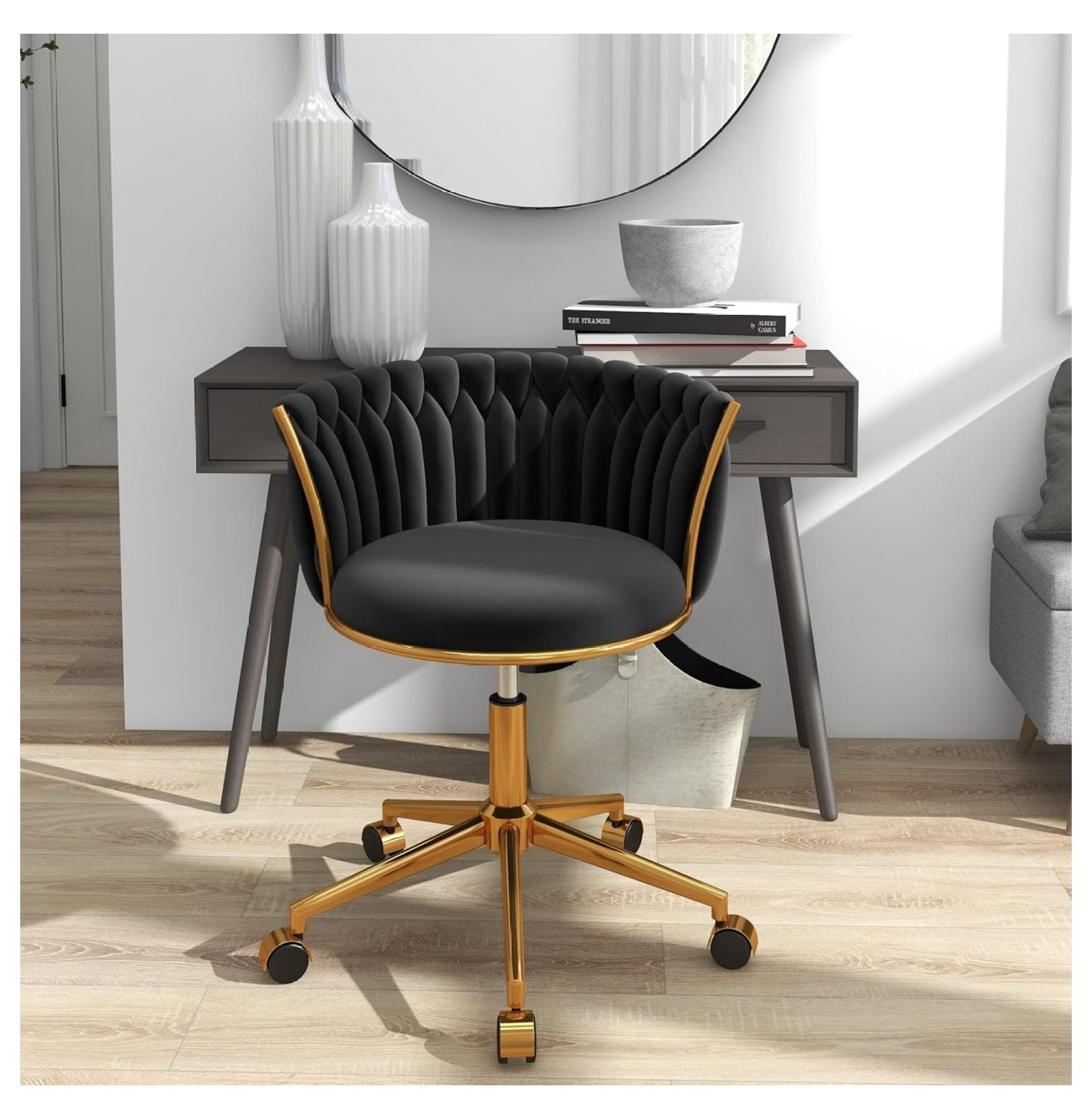 Velvet Desk Chair, Modern Office Chair with Wheels, Home Swivel Vanity ...