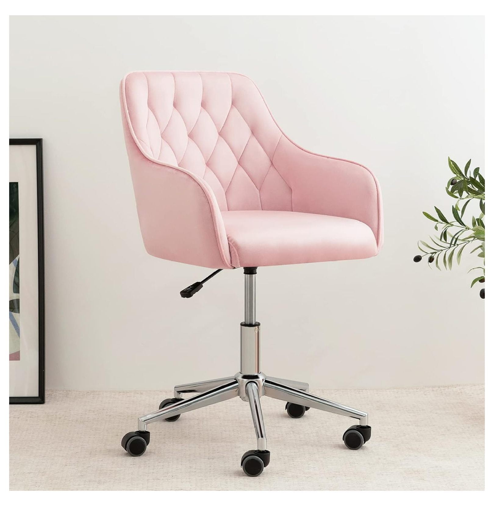 Velvet Desk Chair Vanity Chair for Makeup with Wheels and Back Home