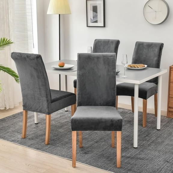 Velvet Dining Chair Covers Set of 4 6, Stretch Large Chair Slipcovers for Dining Room Soft Parson Chair Seat Covers Chair Protectors Washable (Dark Gray,6)