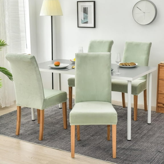 Velvet Dining Chair Covers Set of 4 6, Stretch Large Chair Slipcovers for Dining Room Soft Parson Chair Seat Covers Chair Protectors Washable (Light Green,6)